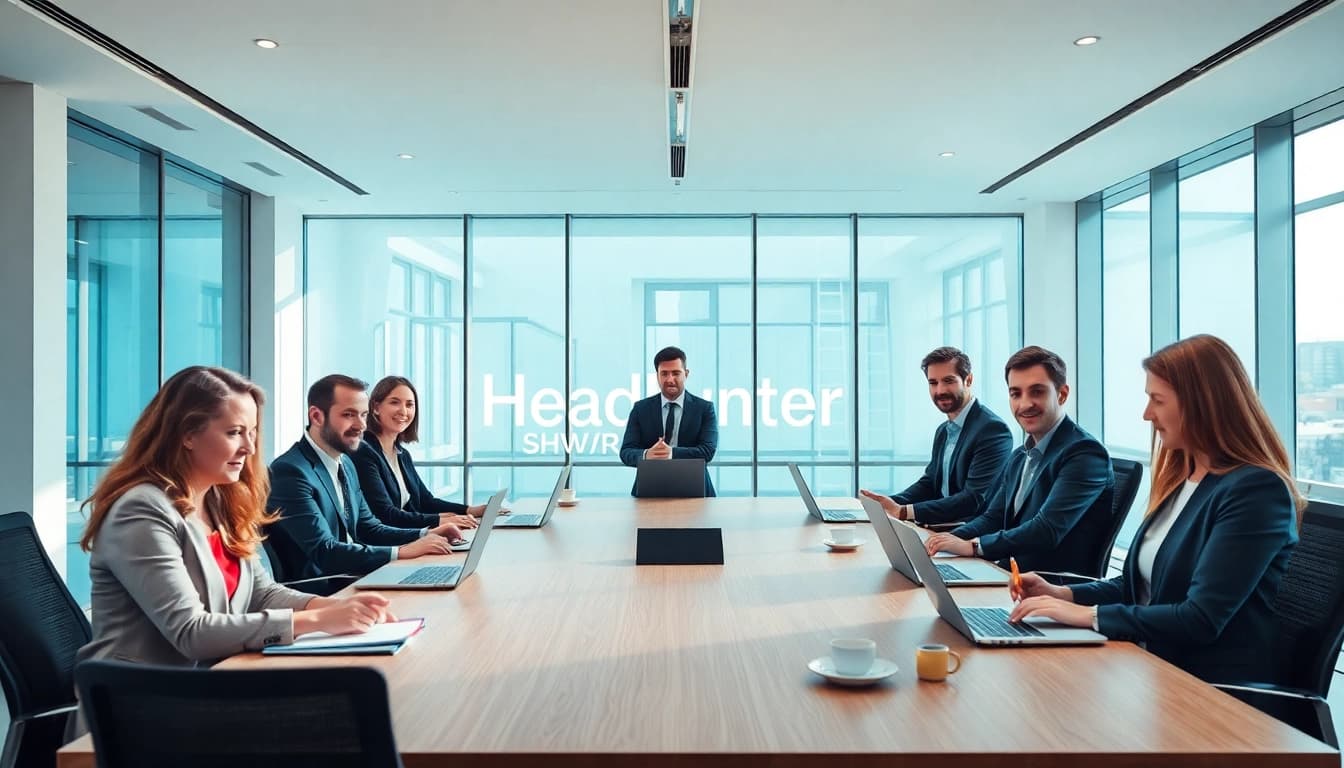 Headhunter Schweiz in einem modernen Büro mit Fachleuten, die zusammenarbeiten und Ideen austauschen.