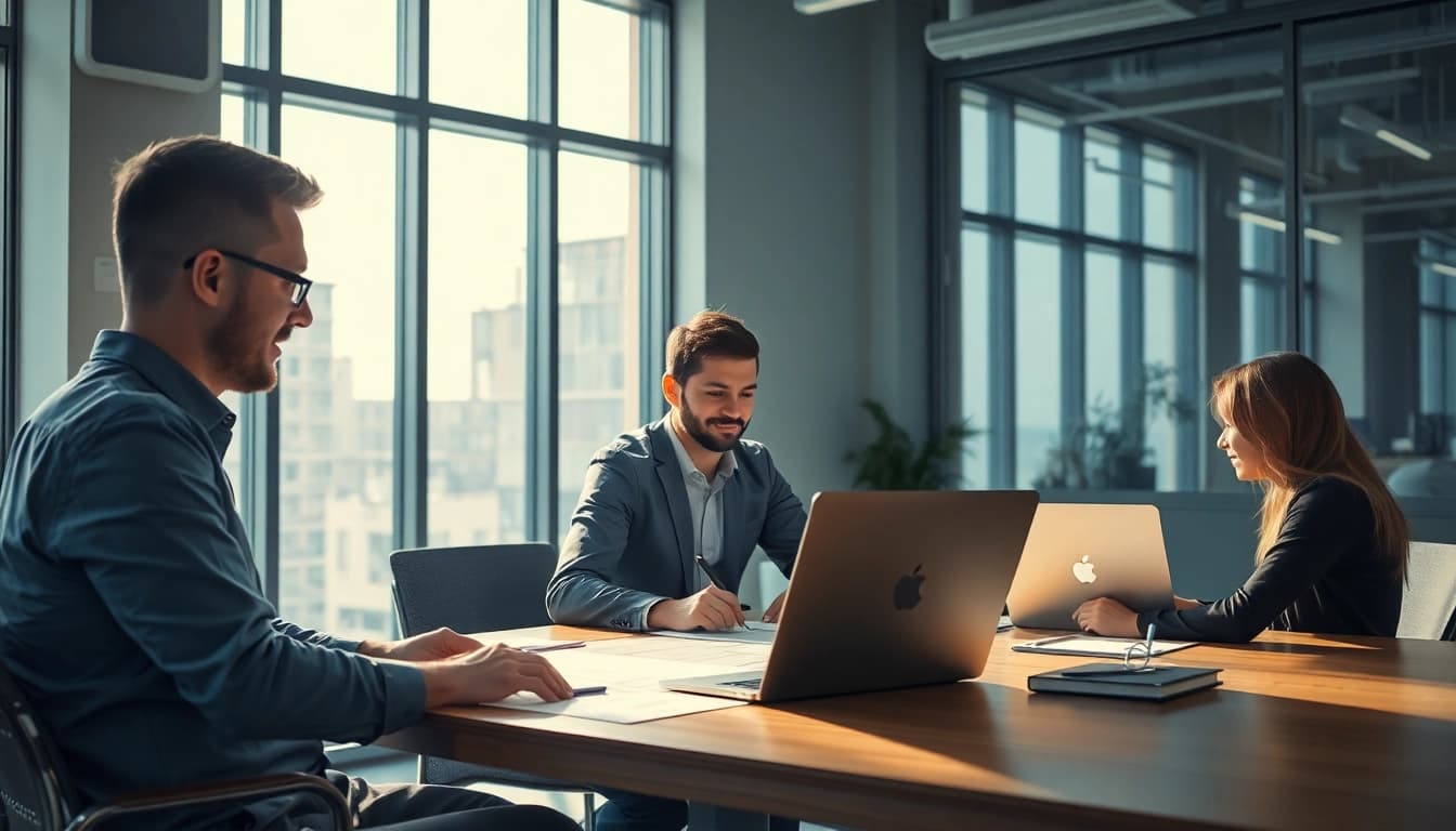 Ingenieure arbeiten zusammen in einem modernen Büro, unterstützt durch einen Headhunter Ingenieure für die besten Talente.