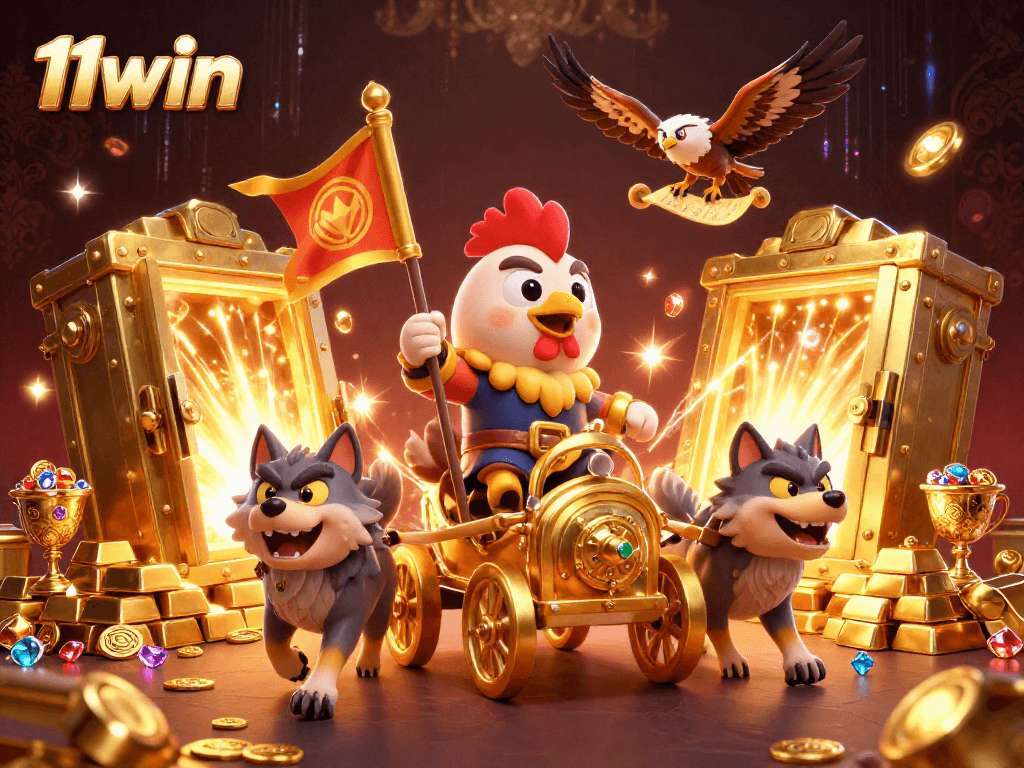Bet on 11win with the golden rooster warlord leading a treasure-filled adventure