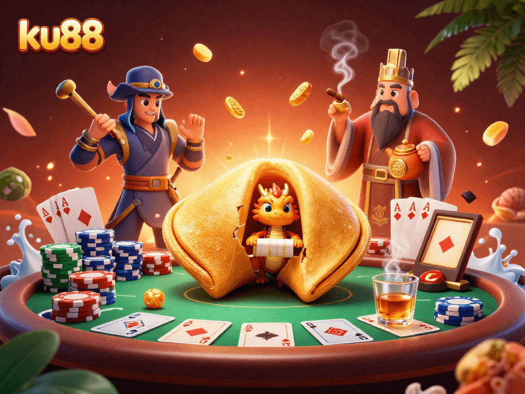 Engage in thrilling gambling with ku88's dynamic casino scene featuring rich characters and vibrant game elements.