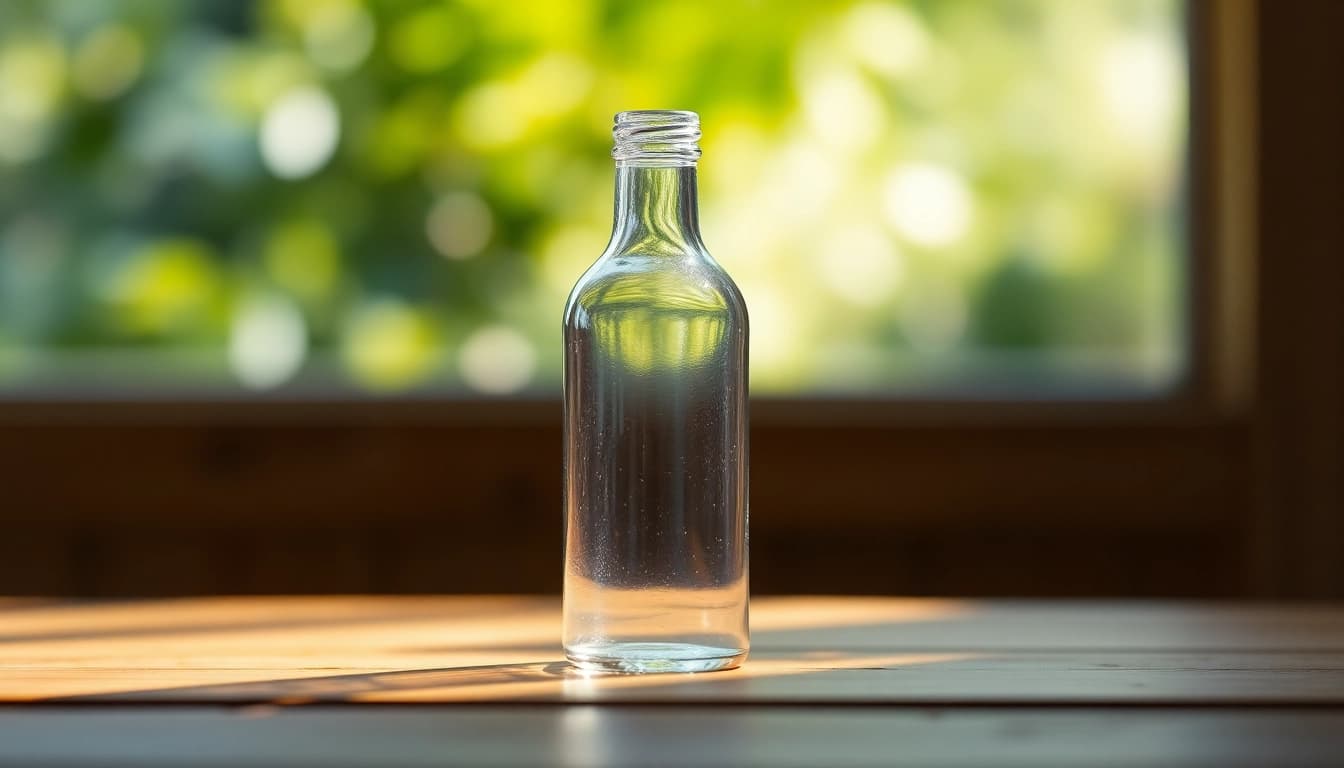 Kolloidales Silber 50 ppm designed for optimal health, showcasing a clear glass bottle on a rustic wooden table.