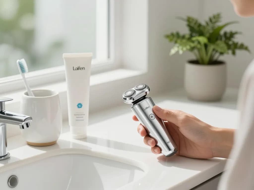 Laifen NEO elektrischer Rasierer, der in einem modernen Badezimmer für luxuriöses Grooming verwendet wird.