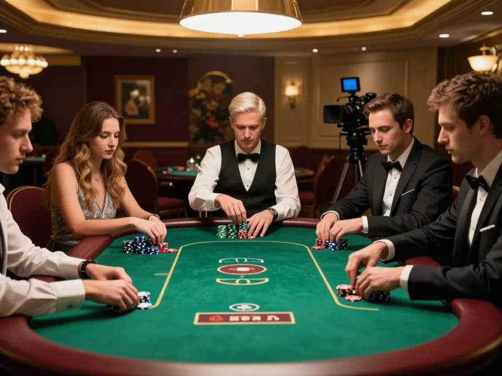 F1688 CEO overseeing high-stakes poker game with focused players and vibrant casino atmosphere.
