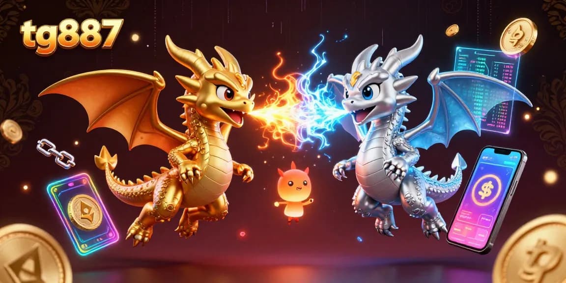 Experience winning thrills at tg887 with dynamic casino games illustrated by golden and silver dragons.