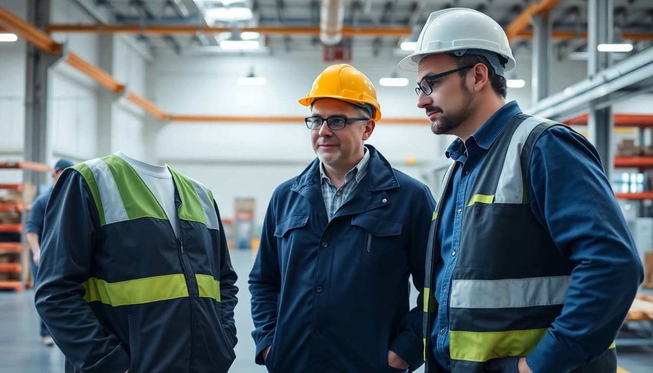 Externe Fachkraft für Arbeitssicherheit bei einer Sicherheitsinspektion am Arbeitsplatz.