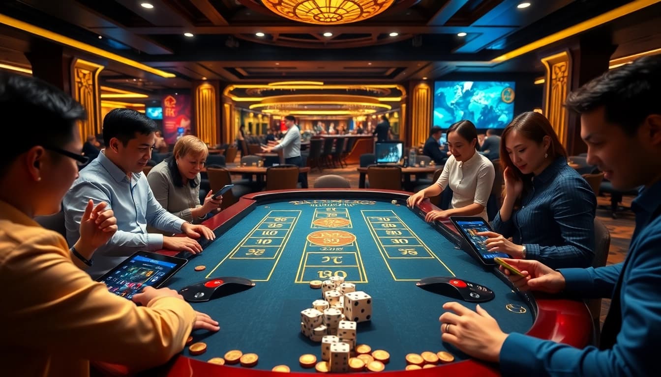 Tài xỉu md5 game in action showcasing vibrant casino atmosphere and excited players.