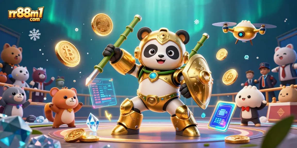 Join the thrill at rr88m1 com with an electrifying 3D casino scene featuring crypto-inspired gaming elements.
