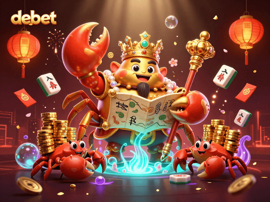 Experience thrilling gaming at debet with a vibrant golden crab emperor and enchanting casino elements.
