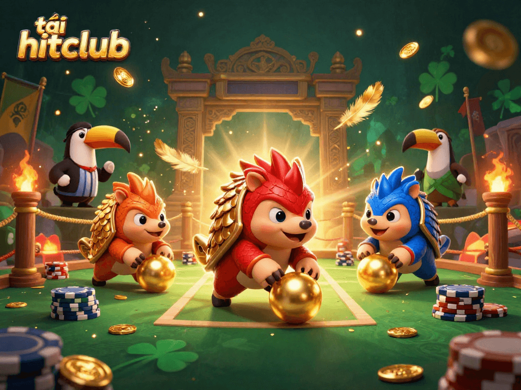 Engage in thrilling gameplay with tải hitclub, as rival pangolins battle in a vibrant casino setting.