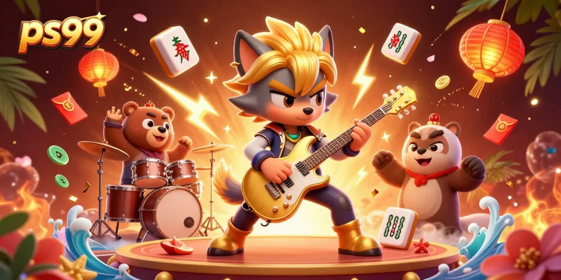 Experience thrilling gameplay at ps99 with a lively casino scene featuring a rock star wolf and dynamic elements.