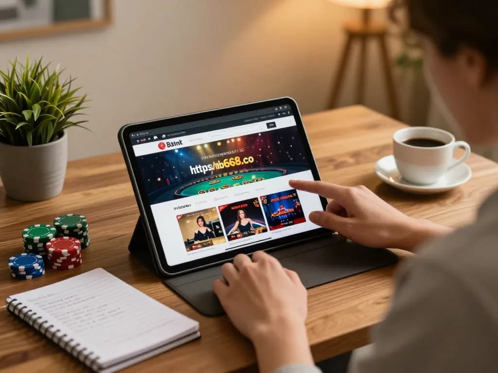 Engaging with the homepage of https://mb668.co/ on a tablet during a cozy online gaming session, showcasing strategic gameplay