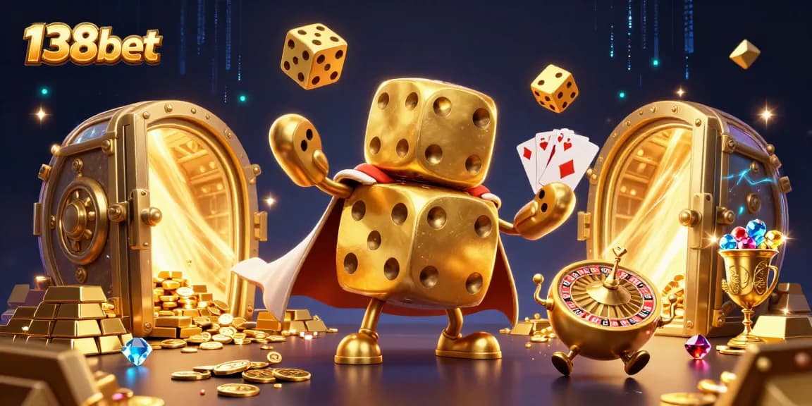 Engage with thrilling 138bet casino experiences featuring vibrant golden characters and dynamic gambling elements.