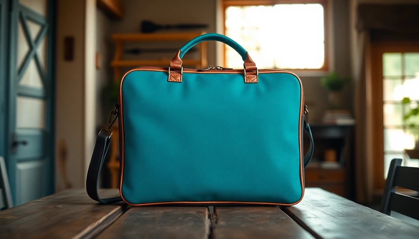 Hochwertige Handytasche Magnetverschluss auf Tisch präsentiert, einladendes Design und Farben.