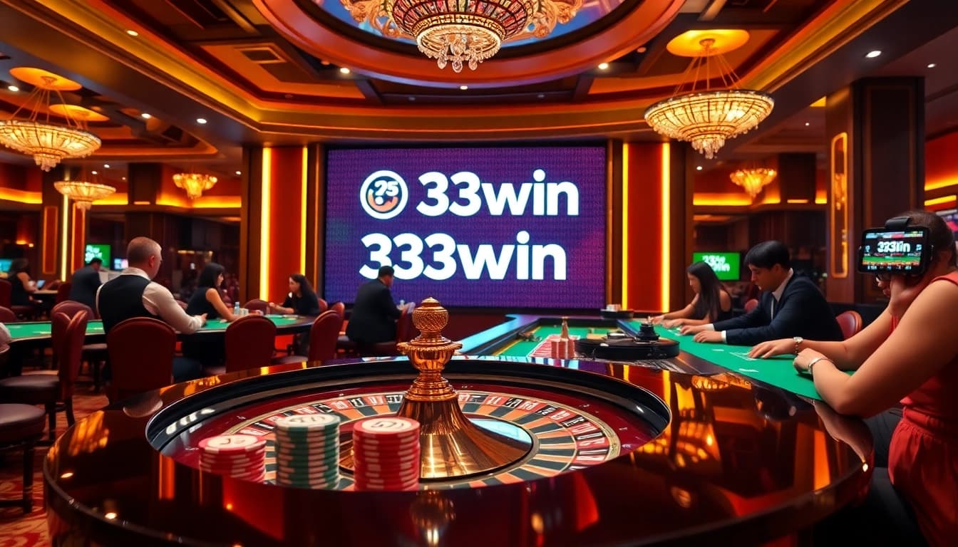 Players enjoying thrilling games at the 33win casino, showcasing roulette and poker action.