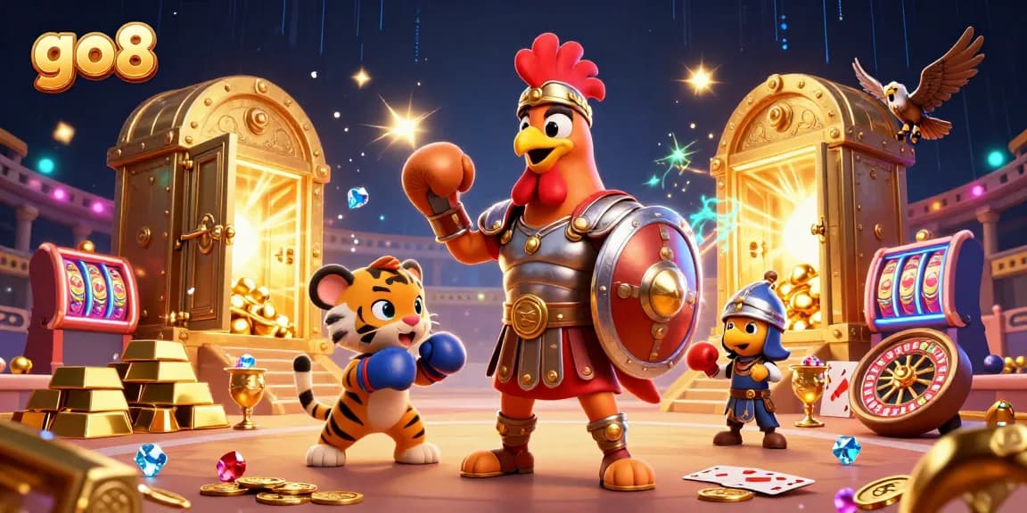Experience thrilling gaming action with go8, featuring dynamic casino elements and vibrant characters.