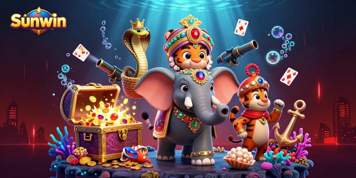 Engage in thrilling gameplay with Sunwin, where the excitement of slots and jackpots meets a vibrant, cartoonish scene.