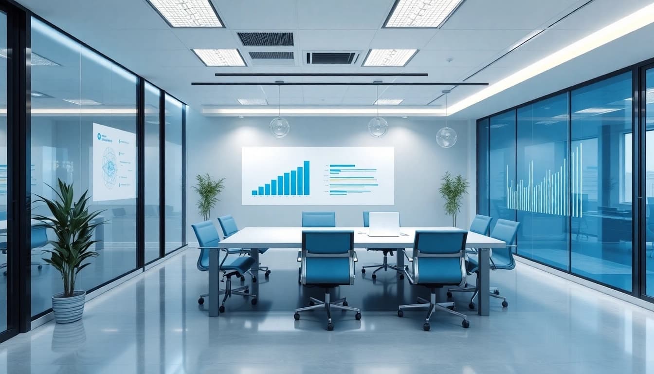 Professionelle Unternehmensberatung visualisiert durch Diagramme und moderne Büros.