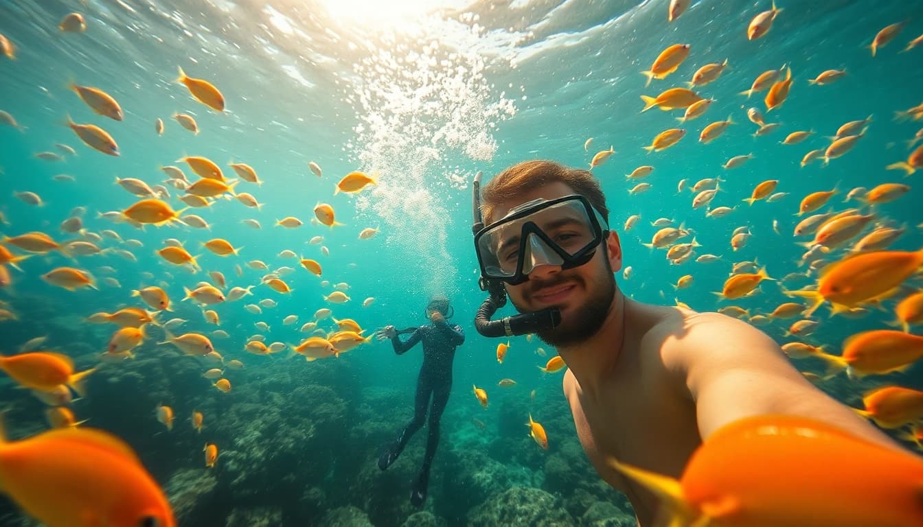 Taucher nimmt an einem TauchKurs Mexiko teil, umgeben von bunten Korallen und Fischen.