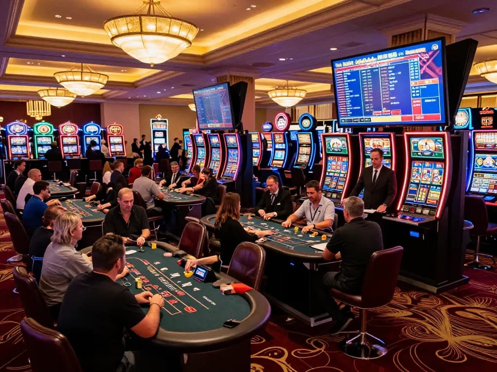 Experience the excitement of cm88 gaming with players engaged at blackjack tables in a vibrant casino.