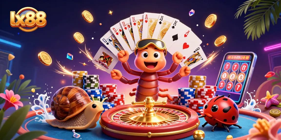 Engage with lx88 in this vibrant casino scene featuring a millipede dealer and high-stakes gaming action.