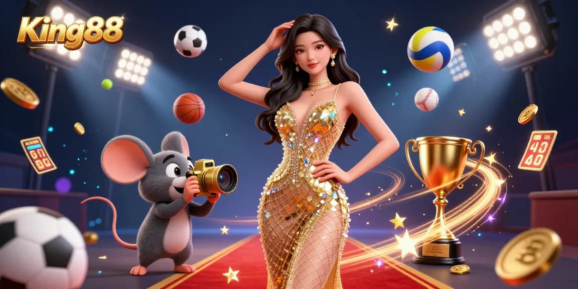 Experience King88 like never before with a vibrant 3D illustration showcasing the glamour and excitement of online gaming.