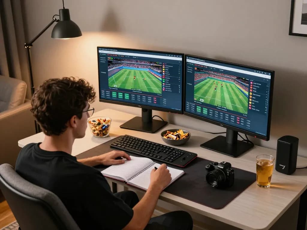 Engaging in ty le keo nha cai analysis at a home gaming setup for optimal sports betting strategy