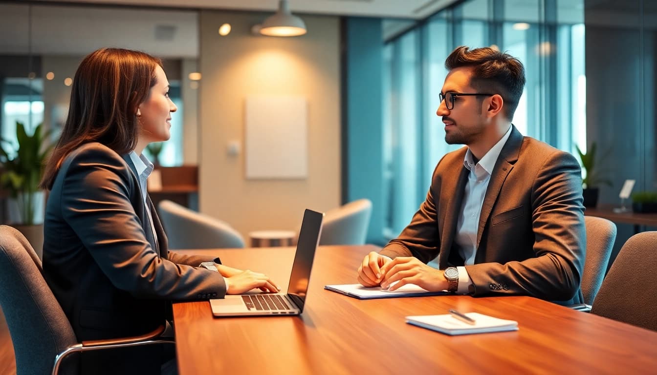 Headhunter Kiel engaging with a candidate in a modern office, illustrating professionalism and trust.