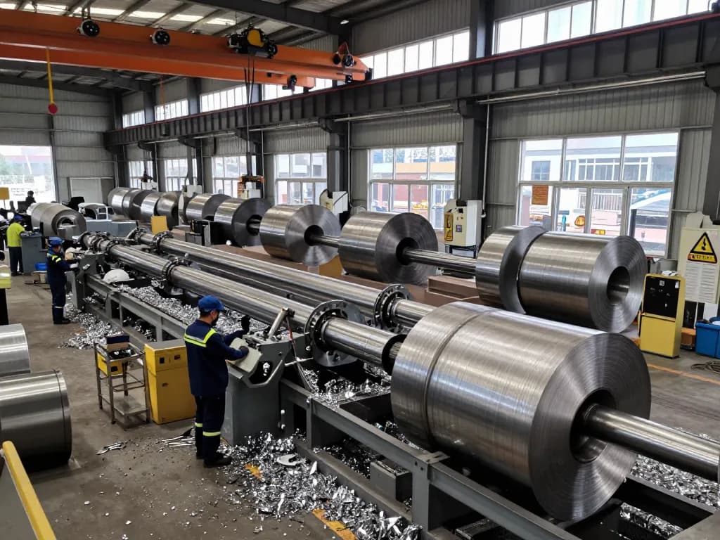 Workers engaged in sumwin stainless steel manufacturing showcasing modern machinery and safety in an industrial setting.