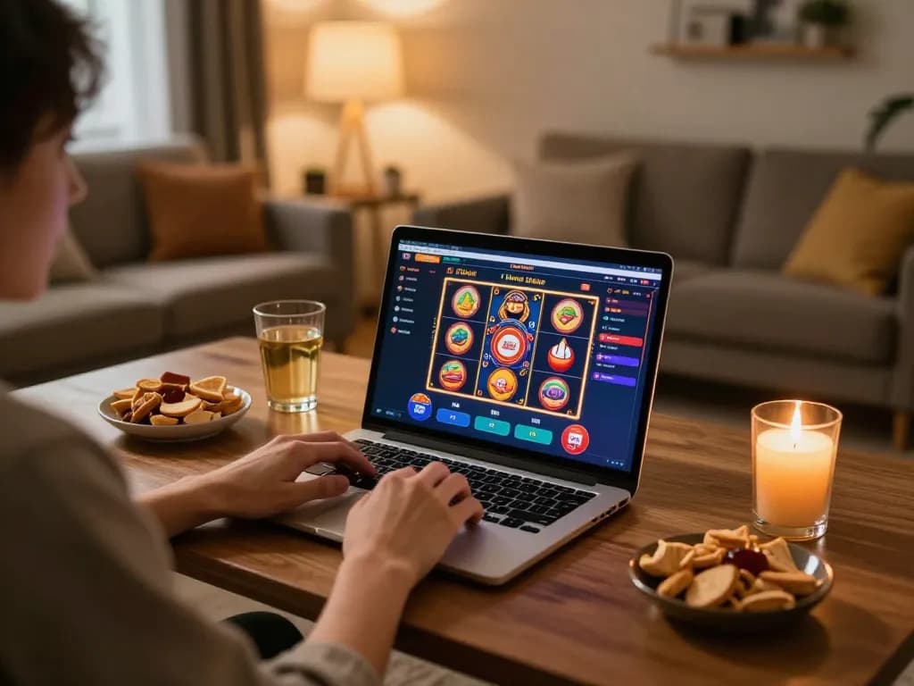 Engaging online gaming action on 78wind with vibrant slot games on laptop.