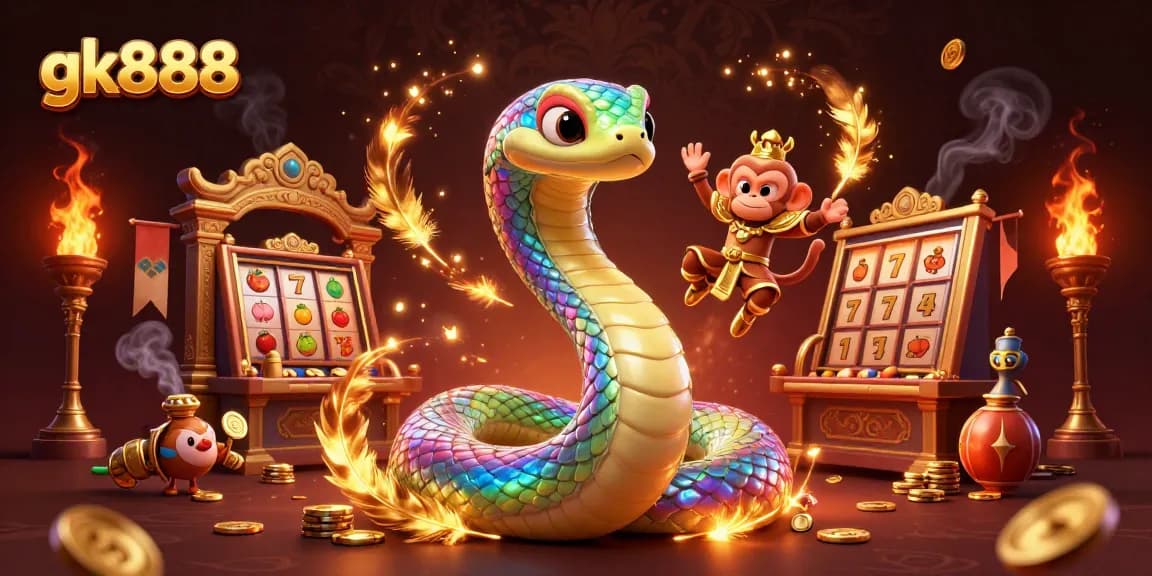 Experience thrilling gameplay at gk888 with a colorful 3D casino scene featuring lucky symbols and vibrant characters.