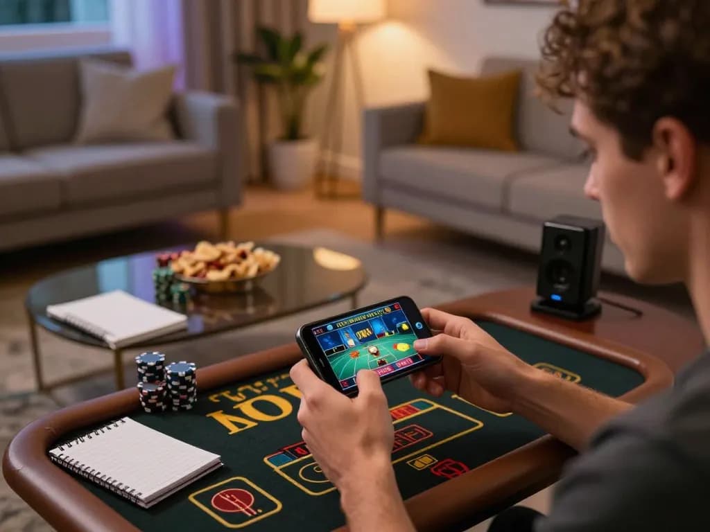 Engaging mobile gaming scene in a stylish living room, immersive online casino experience at cloud-africa.
