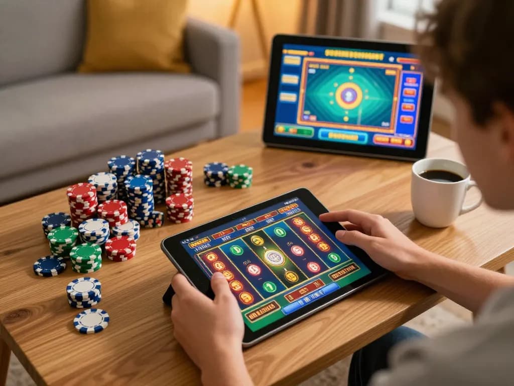 Engaging online gaming experience on Trang chủ GG88 with vibrant slot graphics and cozy setup.