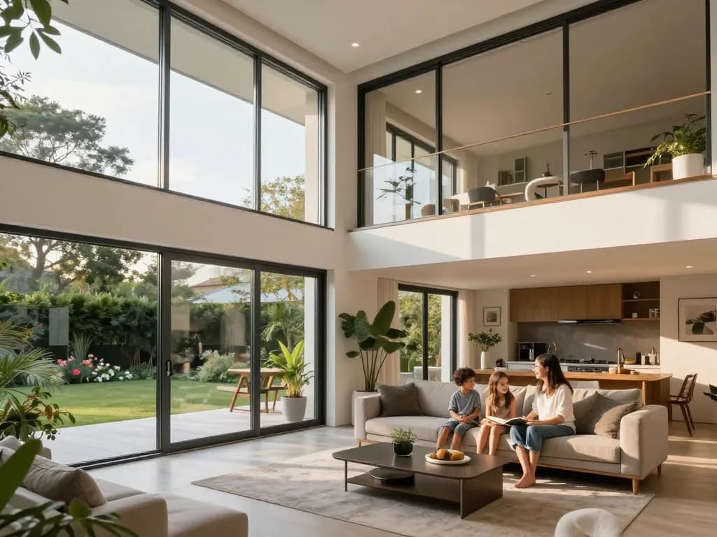 Stilvolles Zuhause mit fenster schüco Fenstern, die natürliches Licht und modernes Design präsentieren.