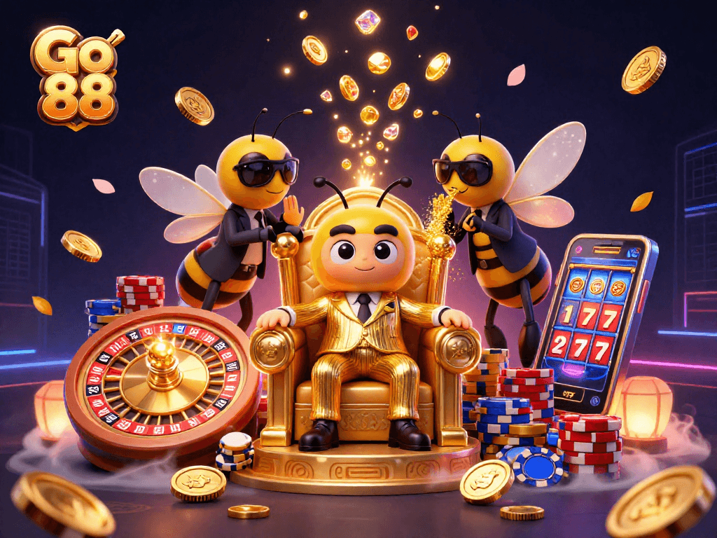 Experience the thrill of Go 88 with vibrant casino themes and gaming excitement in this dynamic illustration.