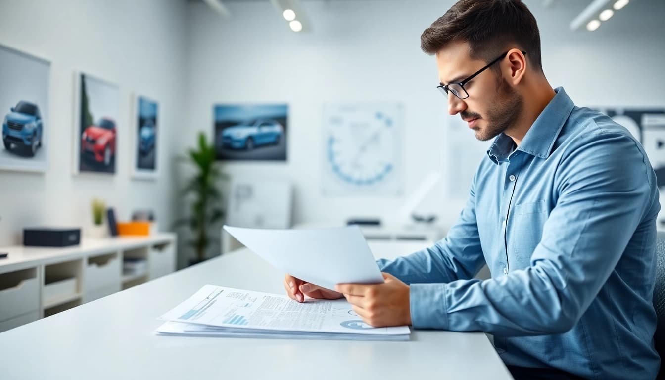Kfz Sachverständiger Düsseldorf analysiert Fahrzeugdaten in einem modernen Büro.