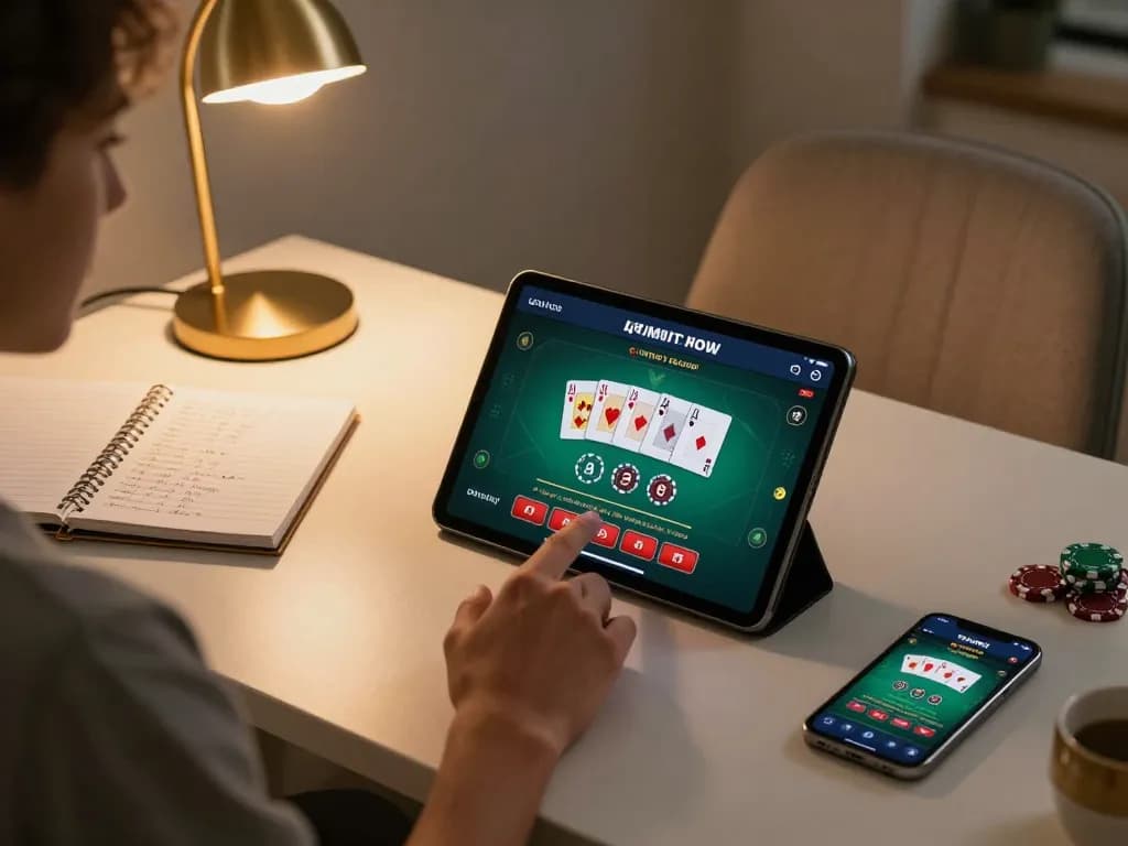 Engaging online blackjack gameplay showcasing sunwin app and focused player strategy at home.