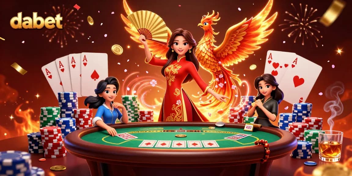 Experience excitement at dabet with a vibrant 3D casino scene filled with poker action.
