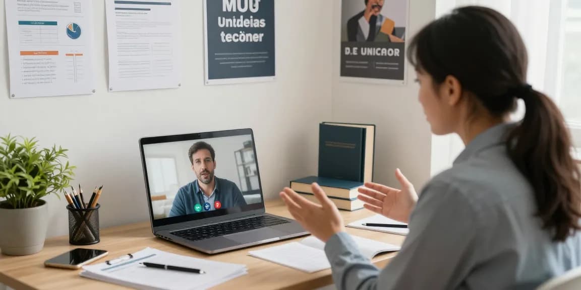 Engagement in der MPU Vorbereitung online mit einem Verkehrpsychologen während einer Videoberatung in einem hellen und unterstützenden Arbeitsumfeld.