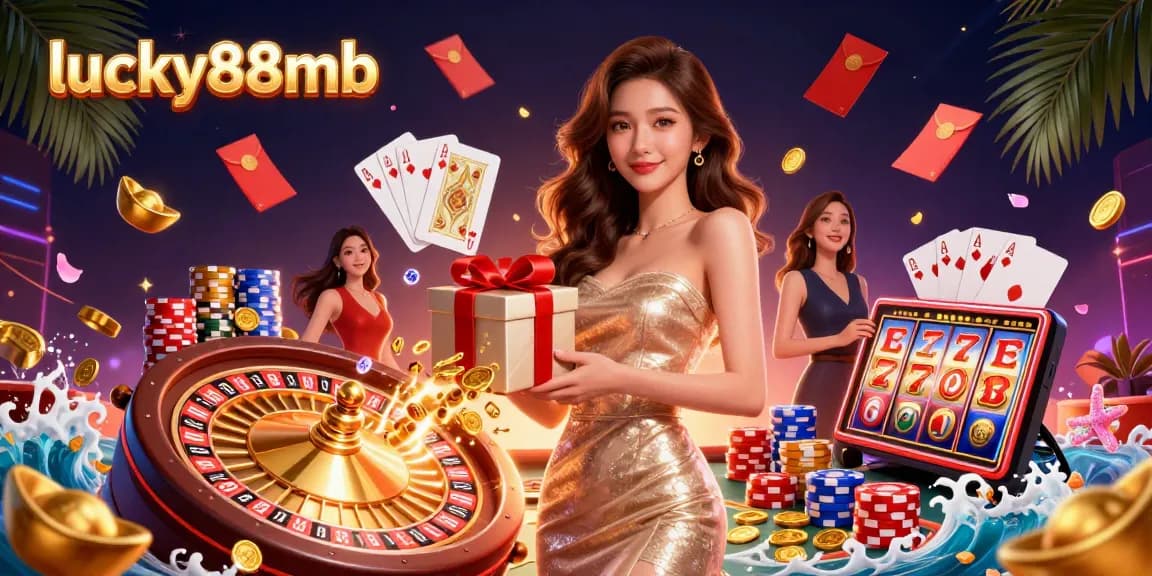 Spin for winnings at lucky88mb and enjoy festive casino excitement with a stunning Asian woman.