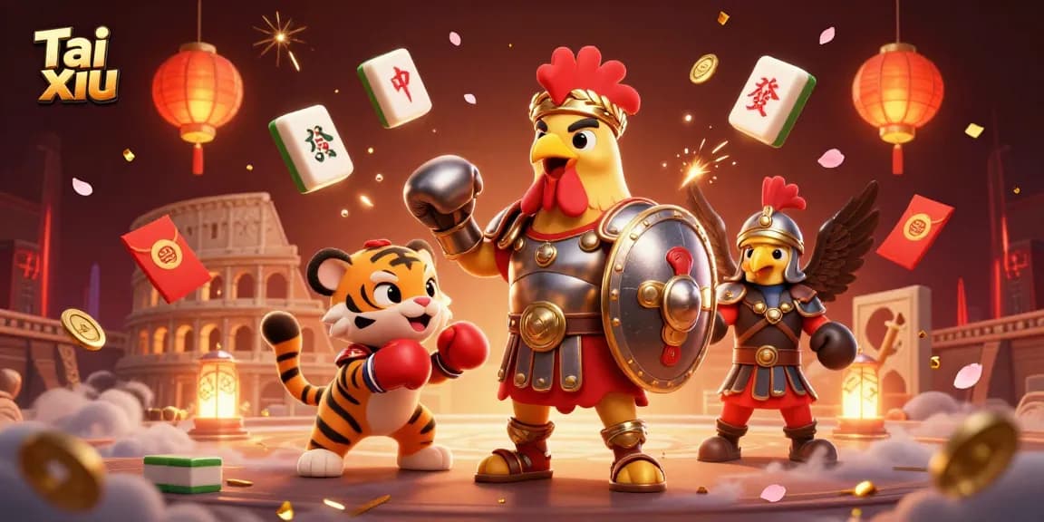 Experience the excitement of Tai xiu in a rich 3D cartoon casino scene filled with dynamic gaming elements.