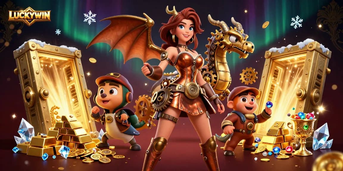 LUCKYWIN showcases a vibrant, 3D casino scene with fortune elements, captivating players with dazzling treasures and excitement.