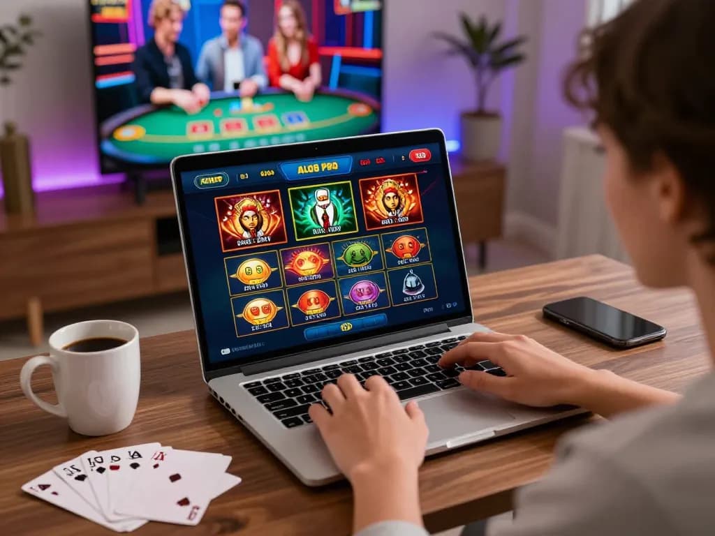 Excited user exploring ALO8 PRO gaming interface while seated in a stylish home gaming space.