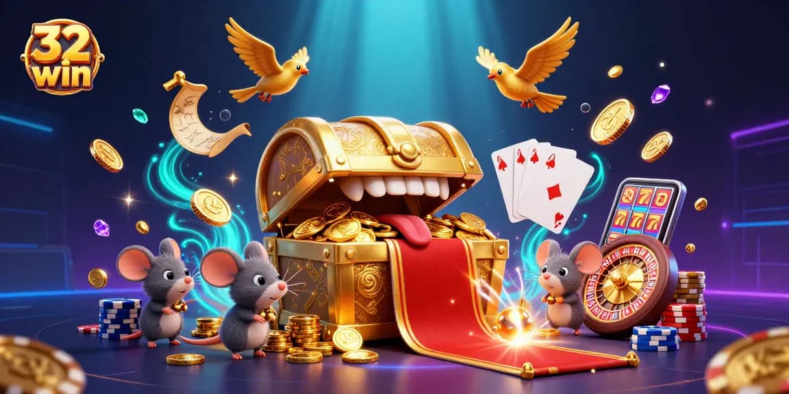 Spin and win big with 32 win's golden treasures and exciting casino elements!