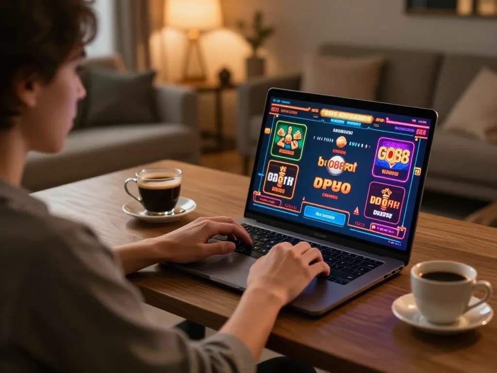Engaging in online gaming with GO88, showcasing immersive graphics and a cozy home setting.