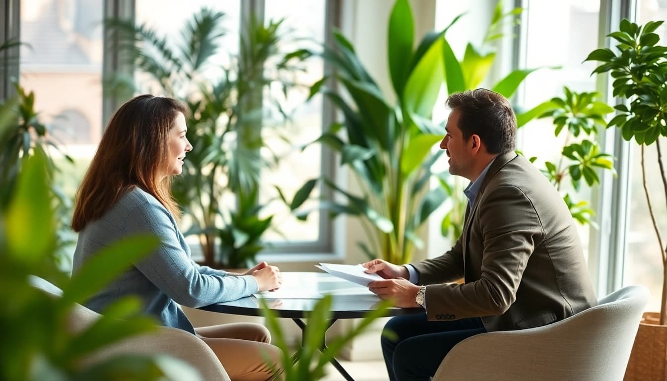 Flexible Finanzierung Optionen werden von einem Finanzberater in einem modernen Büro erklärt.