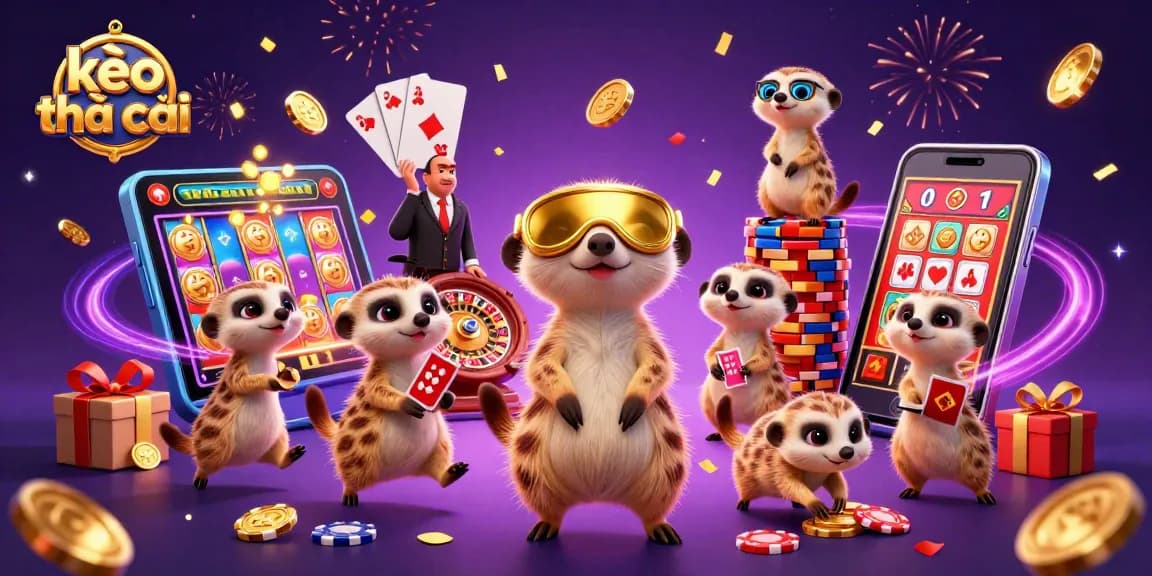 Experience the excitement of kèo nhà cái in a vibrant casino scene with meerkats in action.