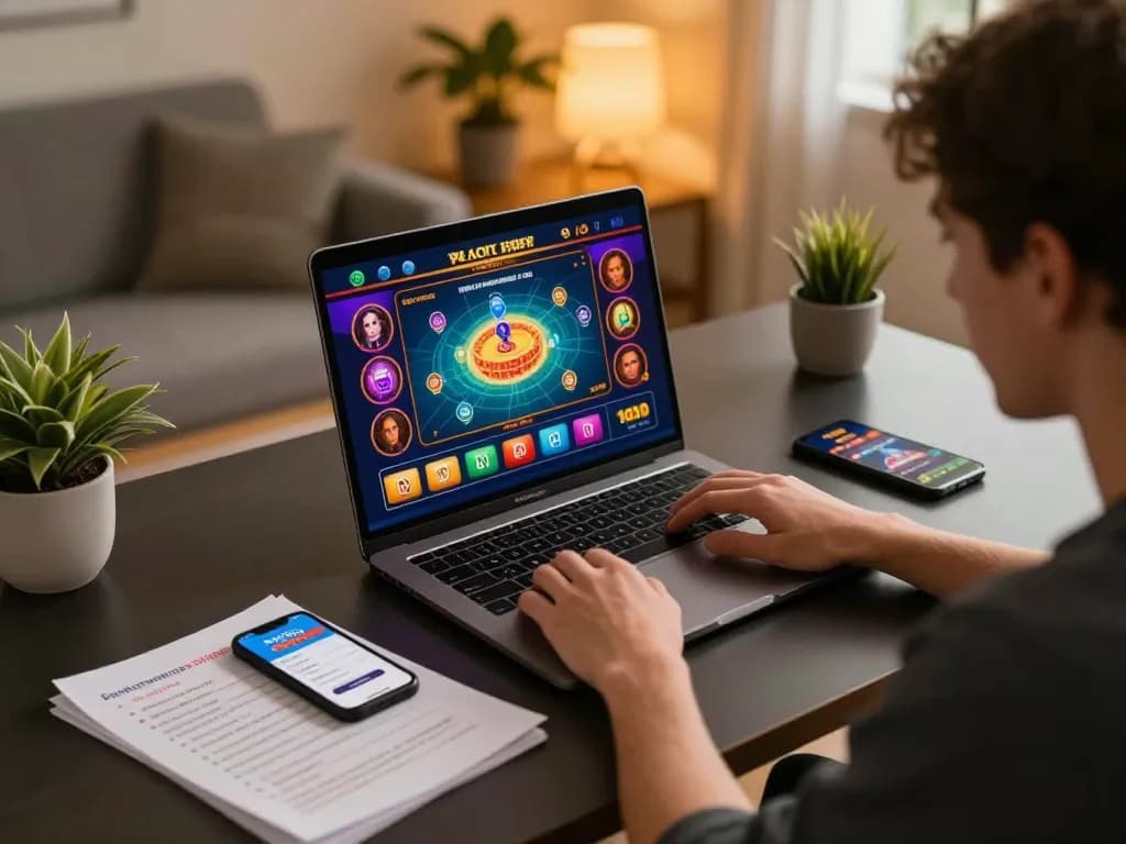 Engaging in online gaming with fabet app on laptop, showcasing strategic gambling environment.