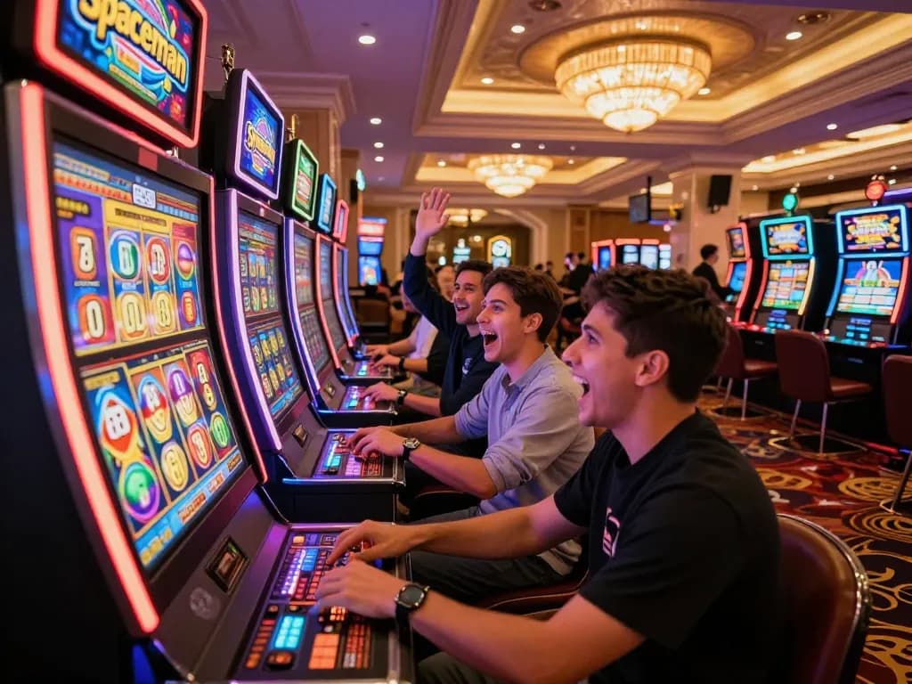 Players experiencing excitement and thrill at the slot spaceman machine during an engaging casino session.