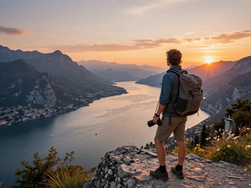 Beeindruckende Sonnenuntergangsansicht am Gardasee, die Gardasee Reisetipps für Reisende zeigt.