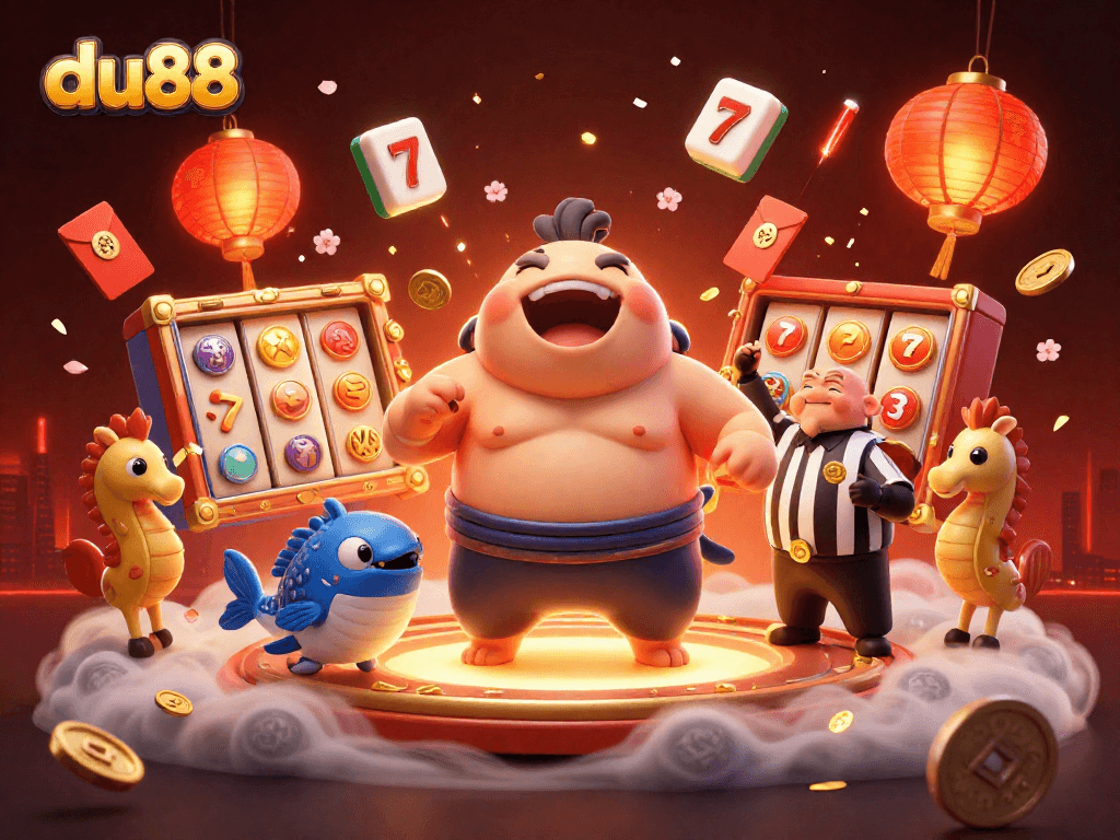 Win big at du88 with a dynamic scene of casino fun featuring a fugu hero!